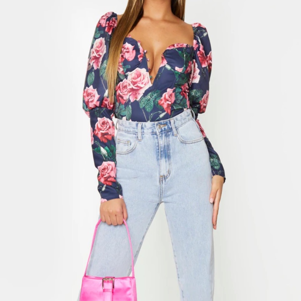 Prettylittlething Puff Sleeve Button Loop Detail